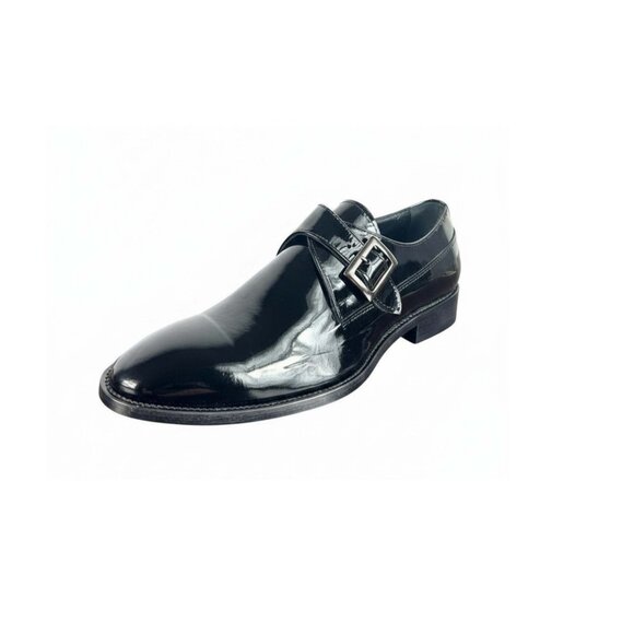 Vito Men's Black Pattern Monk Strap  Italian Leather Dress Shoes